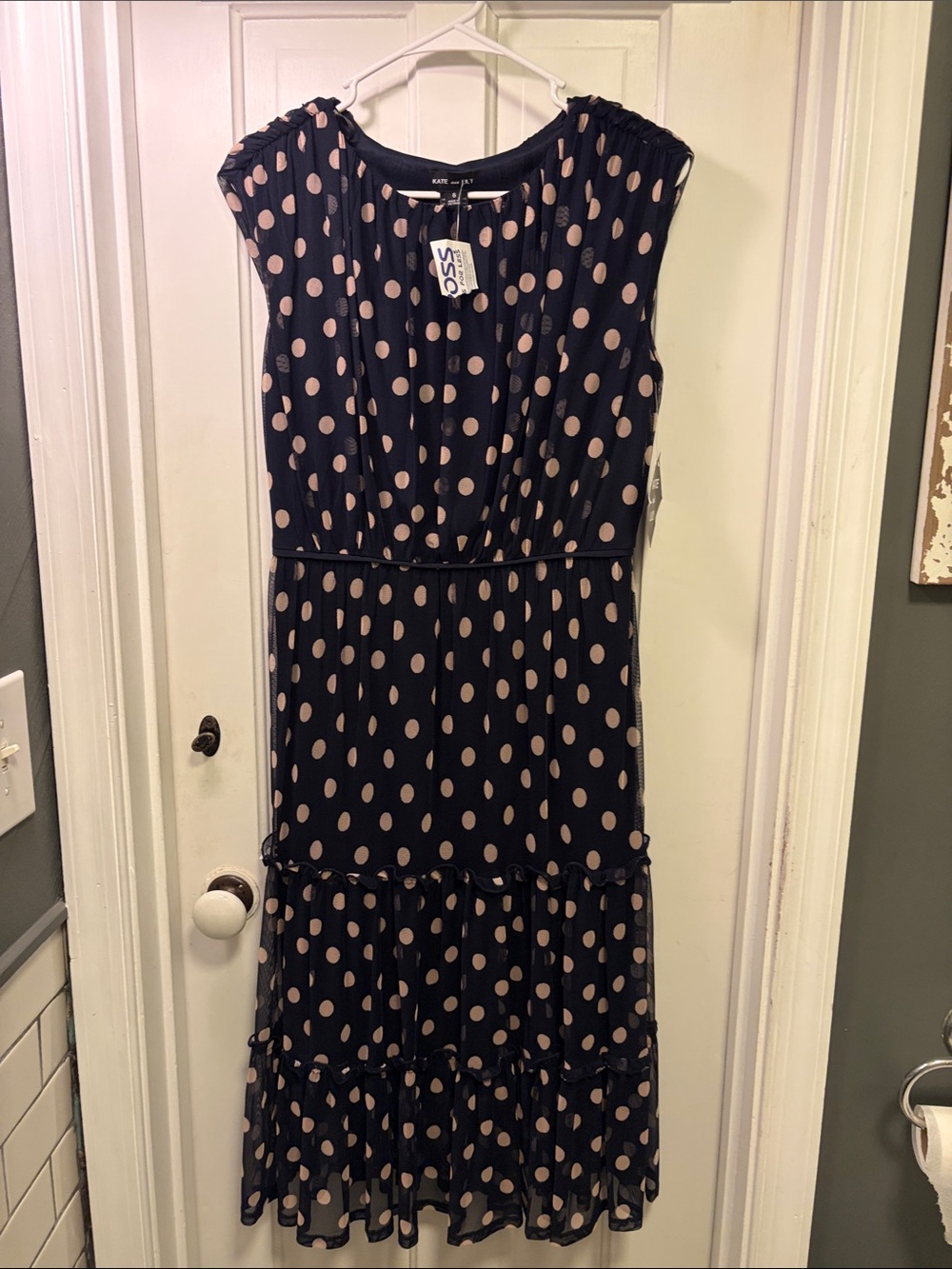 Polka Dot Navy Maxi Dress with Blush Dots